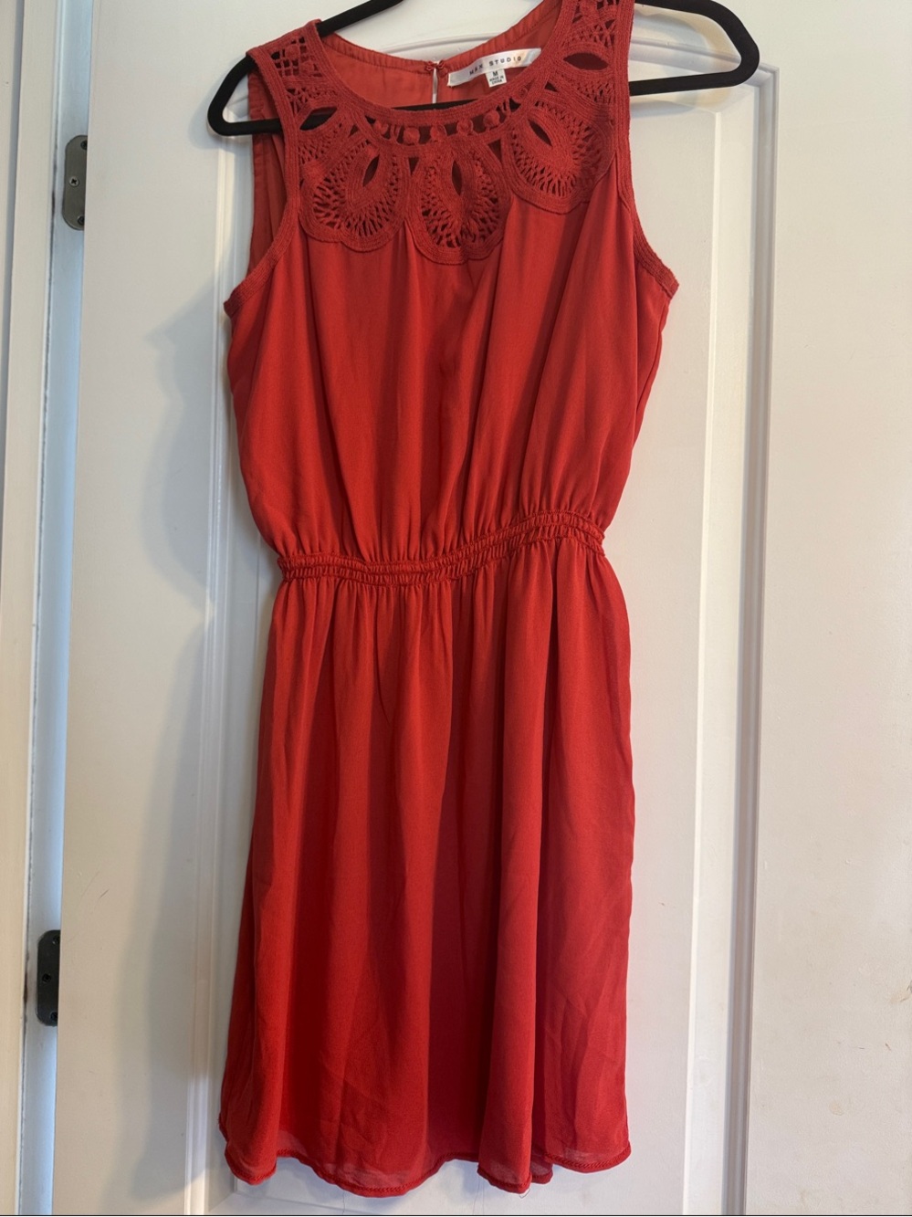 Max Studio Red Sleeveless Crochet-Yoke Mini Dress